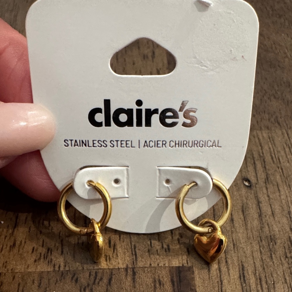 Claire's Gold Heart Charm Earrings
